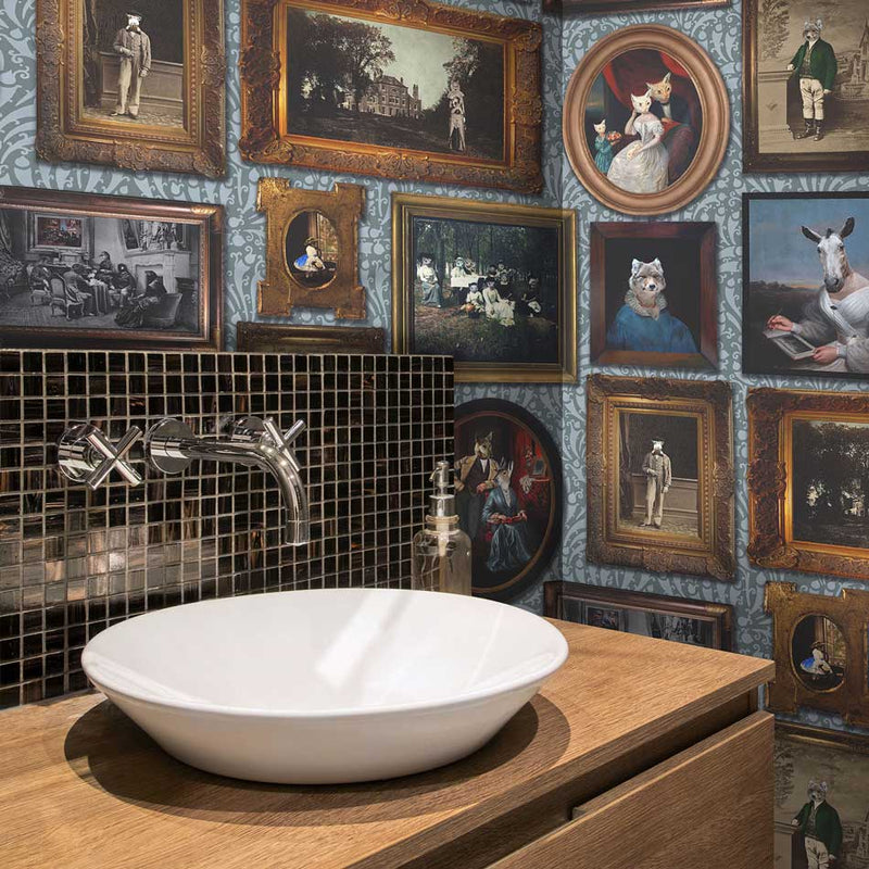 At The Art Gallery Wallpaper - Teal - Graduate Collection