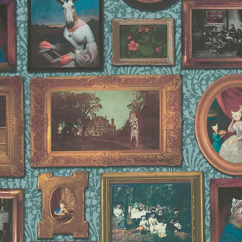 At The Art Gallery Wallpaper - Teal - Graduate Collection