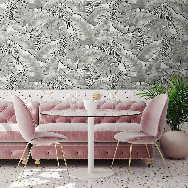 Banana Leaves Max Wallpaper - Black & White - Brand Mckenzie