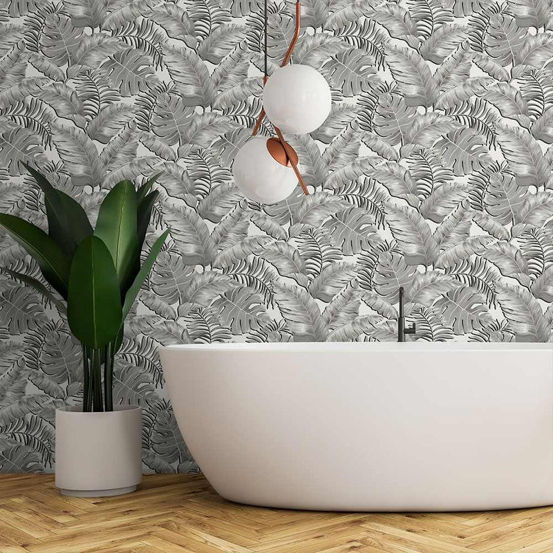 Banana Leaves Wallpaper - Black & White - Brand Mckenzie
