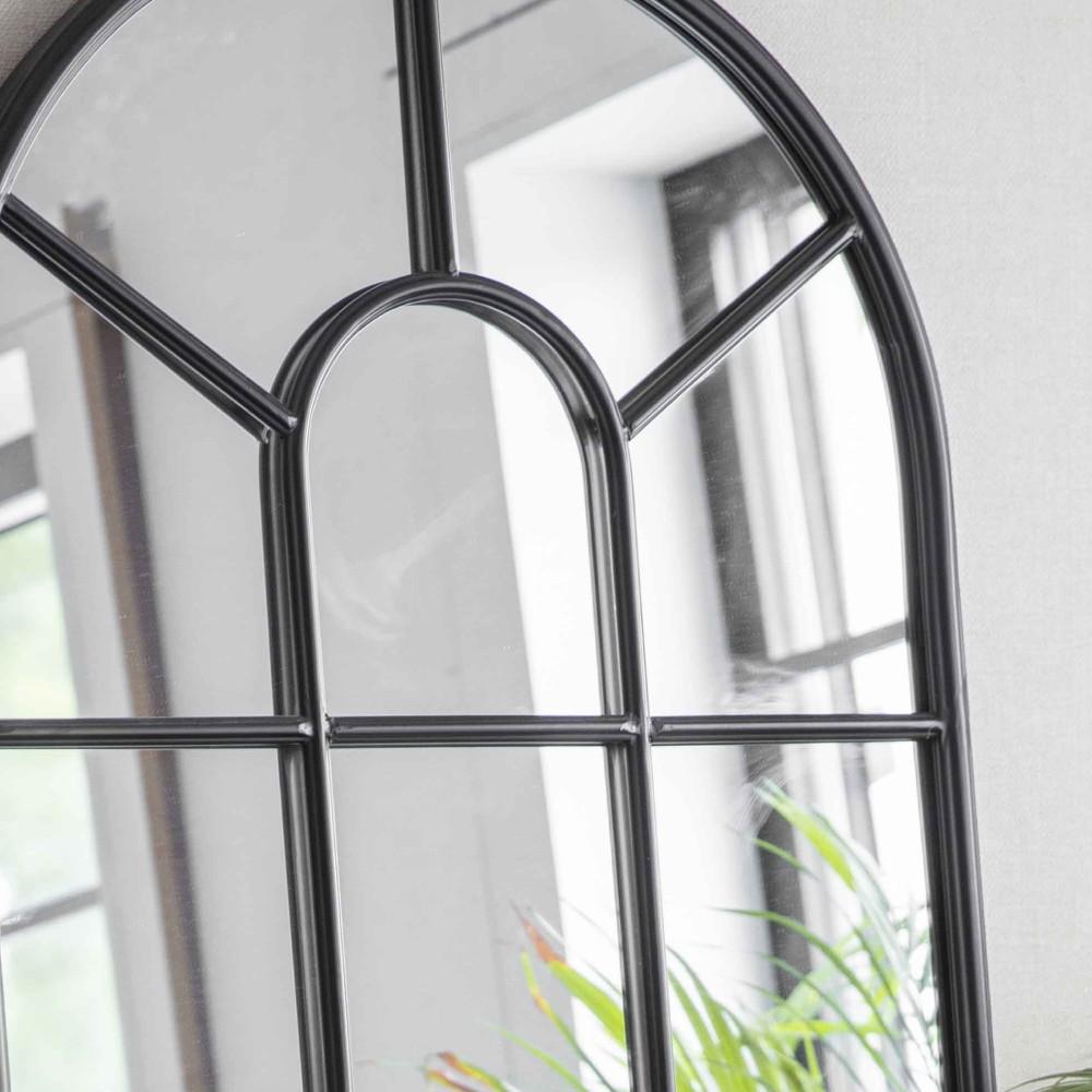 Black Arched Window Pane Mirror Lime Lace