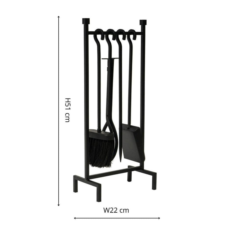 Black Iron Hanging Rack Fire Tools Set