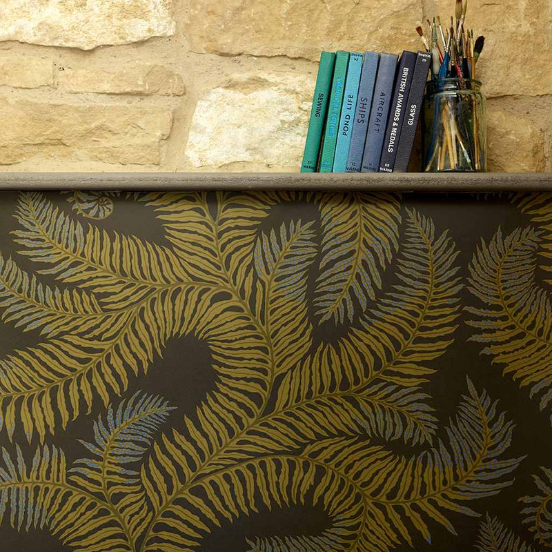 Bombe's Fernery Wallpaper - Olive & Dark Grey - Josephine Munsey