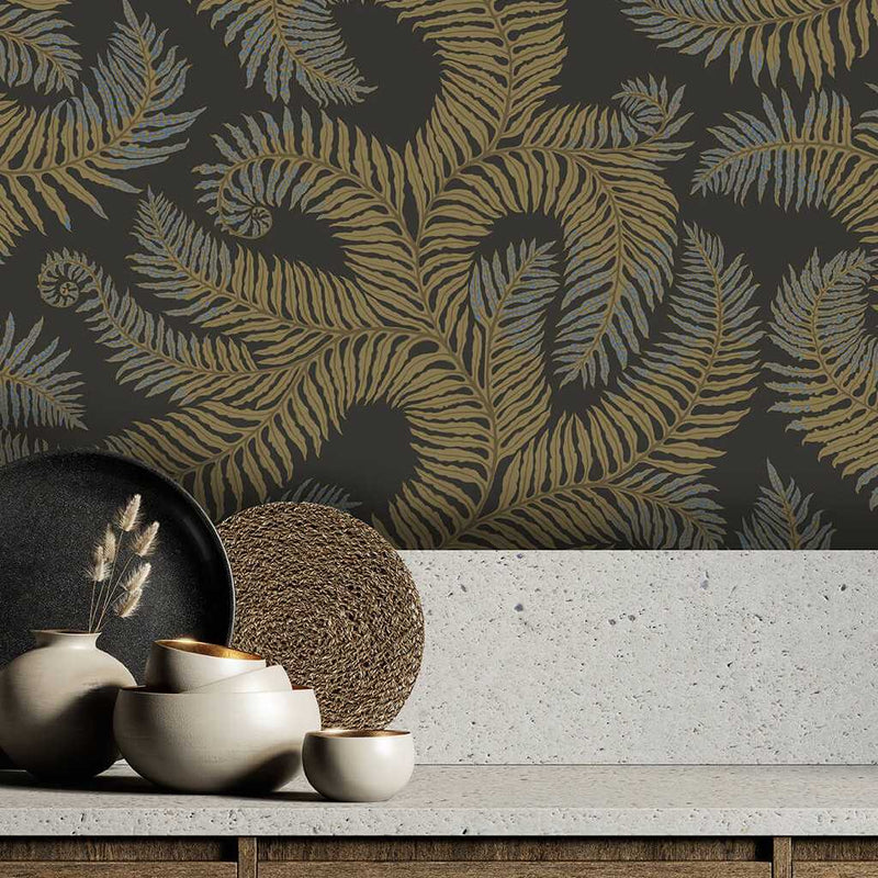 Bombe's Fernery Wallpaper - Olive & Dark Grey - Josephine Munsey