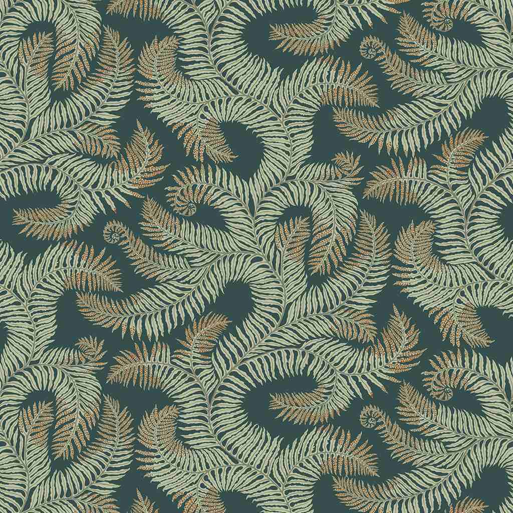 Bombe's Fernery Wallpaper - Teal & Orange Highlights - Josephine Munsey