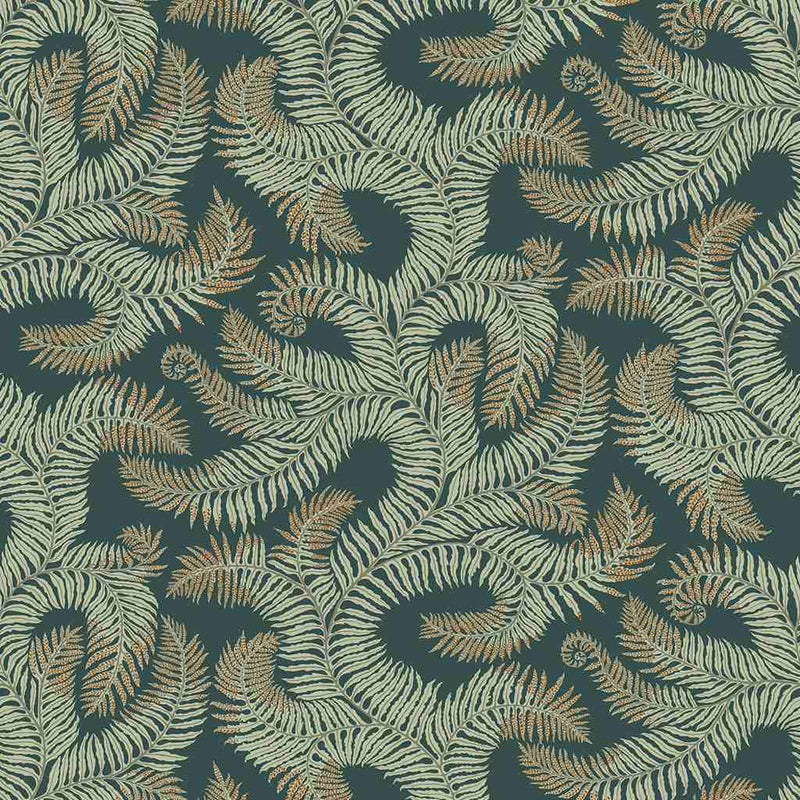 Bombe's Fernery Wallpaper - Teal & Orange Highlights - Josephine Munsey