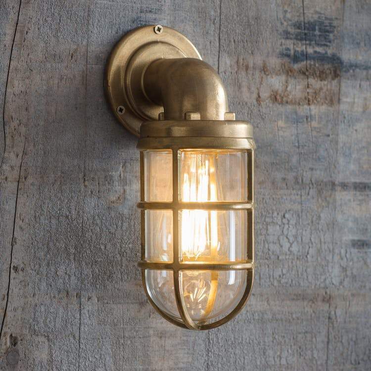 Brass Industrial Cage Bulkhead Wall Light
