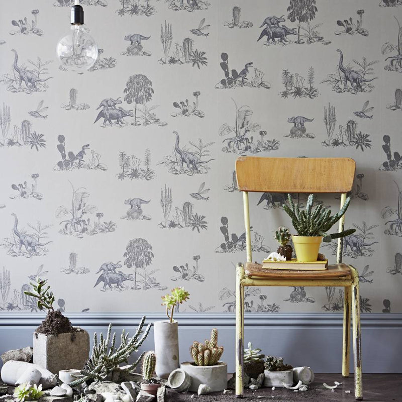 Dino Classic Wallpaper - Grey - Sian Zeng