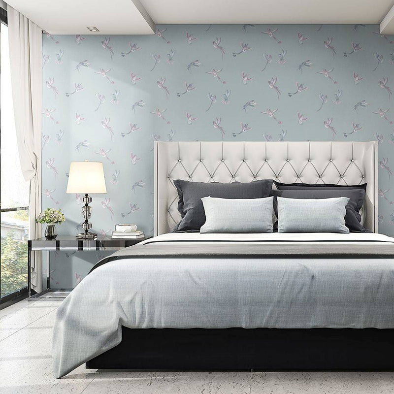 Exotic Birds Wallpaper - Duck Egg Blue - Brand Mckenzie