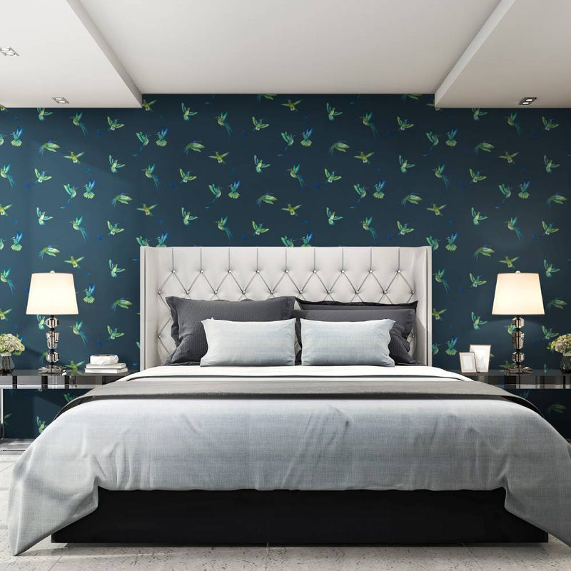 Exotic Birds Wallpaper - Midnight Blue - Brand Mckenzie
