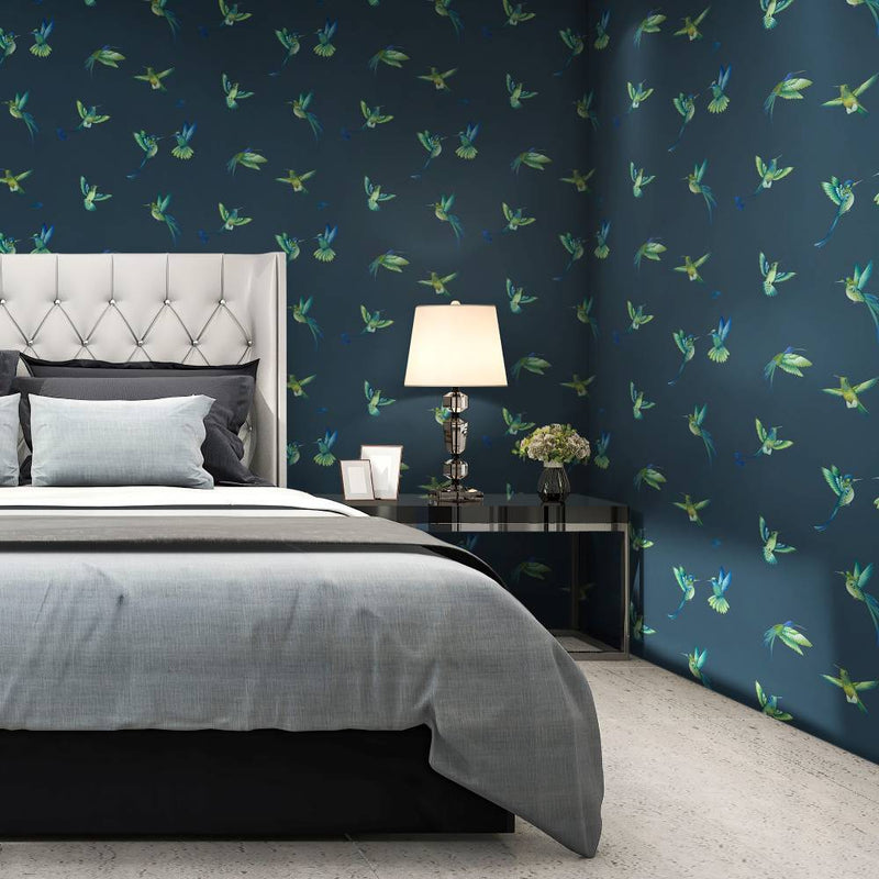 Exotic Birds Wallpaper - Midnight Blue - Brand Mckenzie