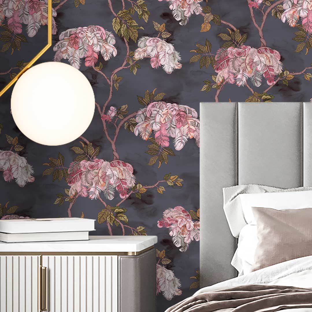 Feather Palm Wallpaper - Charcoal - Brand Mckenzie