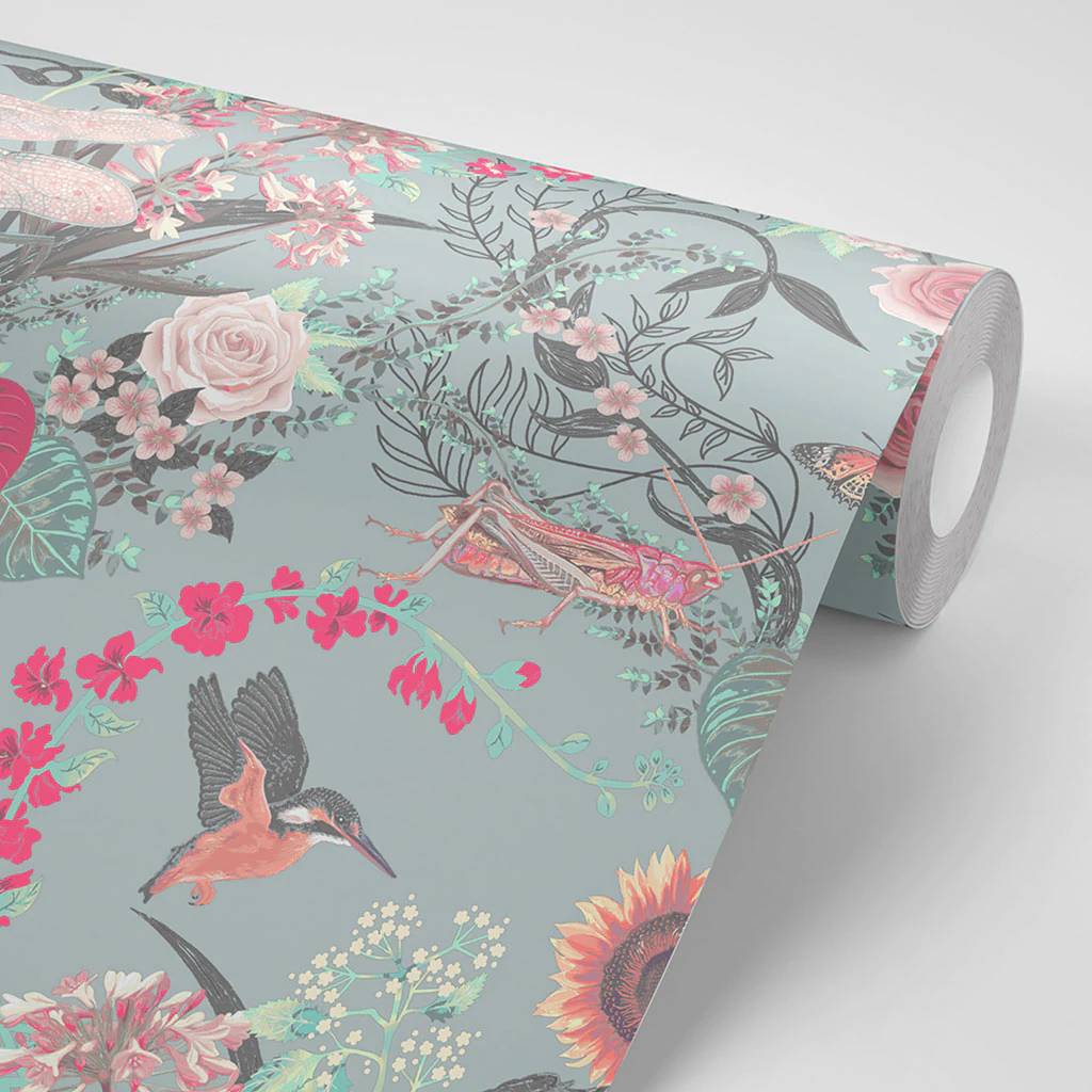 Garden Treasures Wallpaper - Powder Blue - Becca Who