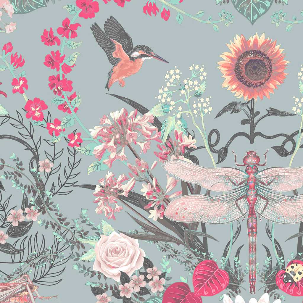 Garden Treasures Wallpaper - Powder Blue - Becca Who