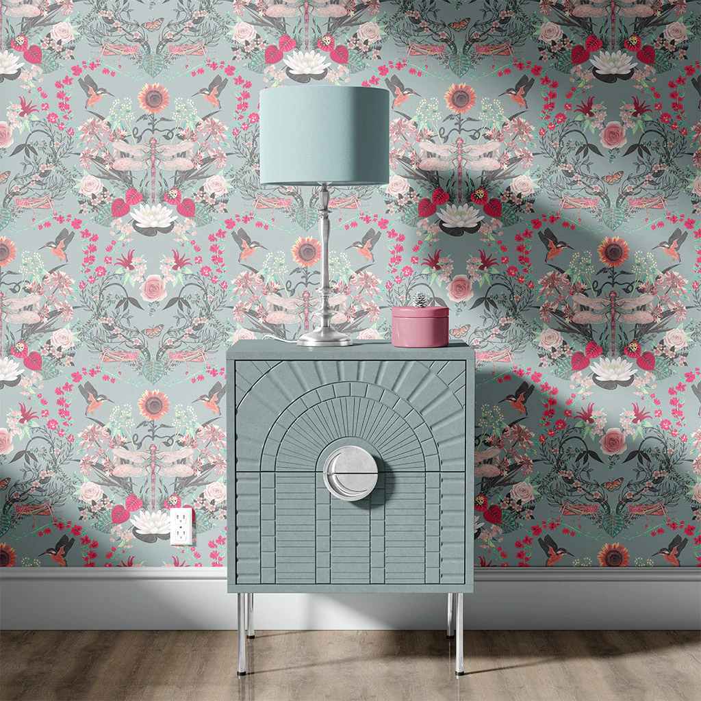Garden Treasures Wallpaper - Powder Blue - Becca Who