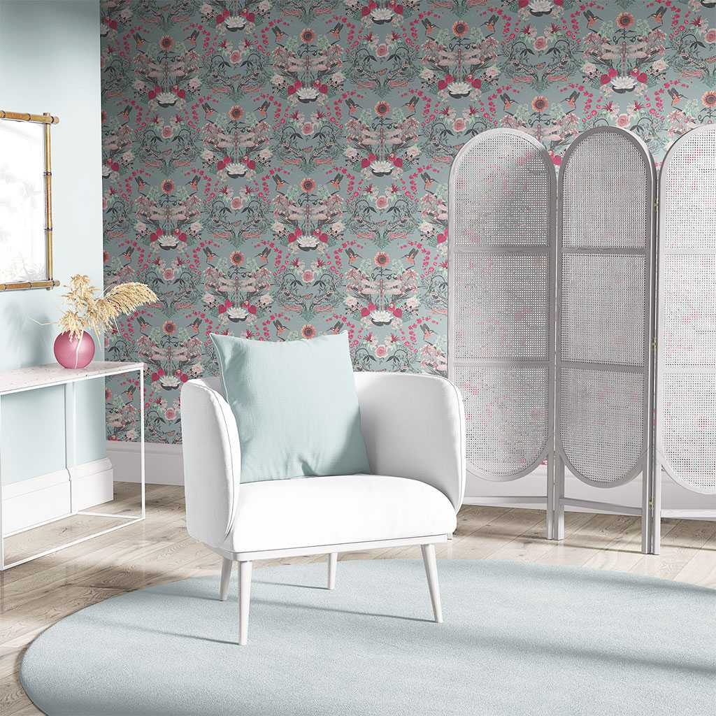 Garden Treasures Wallpaper - Powder Blue - Becca Who