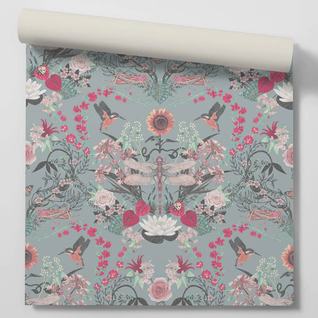 Garden Treasures Wallpaper - Powder Blue - Becca Who