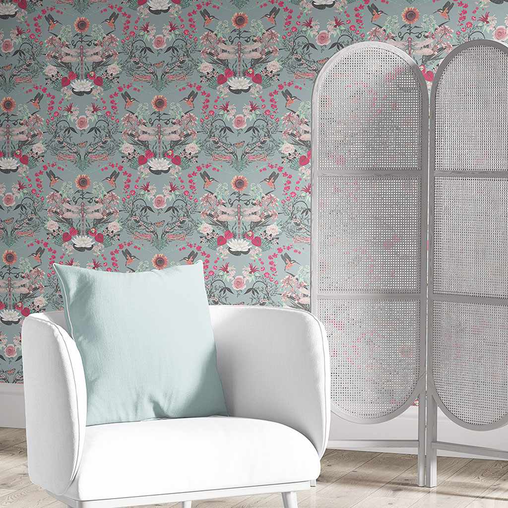Garden Treasures Wallpaper - Powder Blue - Becca Who