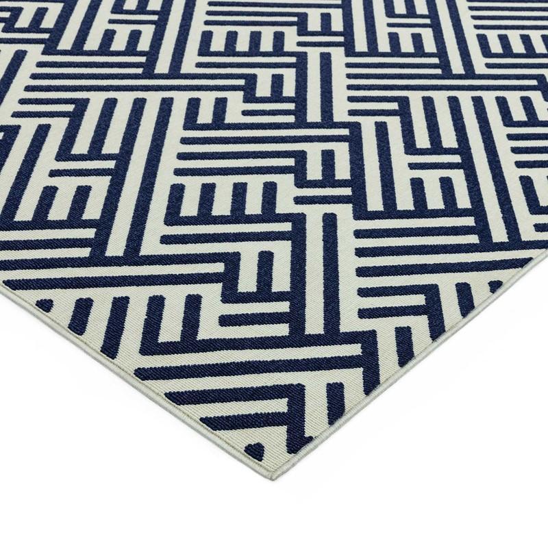Geometric Linear Outdoor Rug - Blue & White