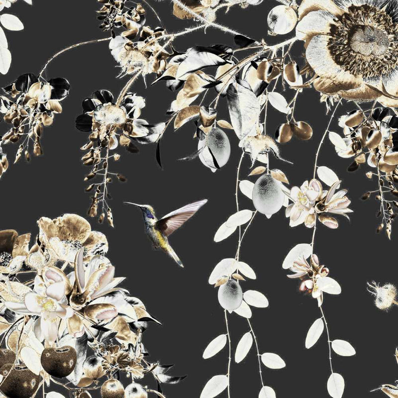 Hummingbirds Secret Garden Wallpaper - Charcoal - Good & Craft