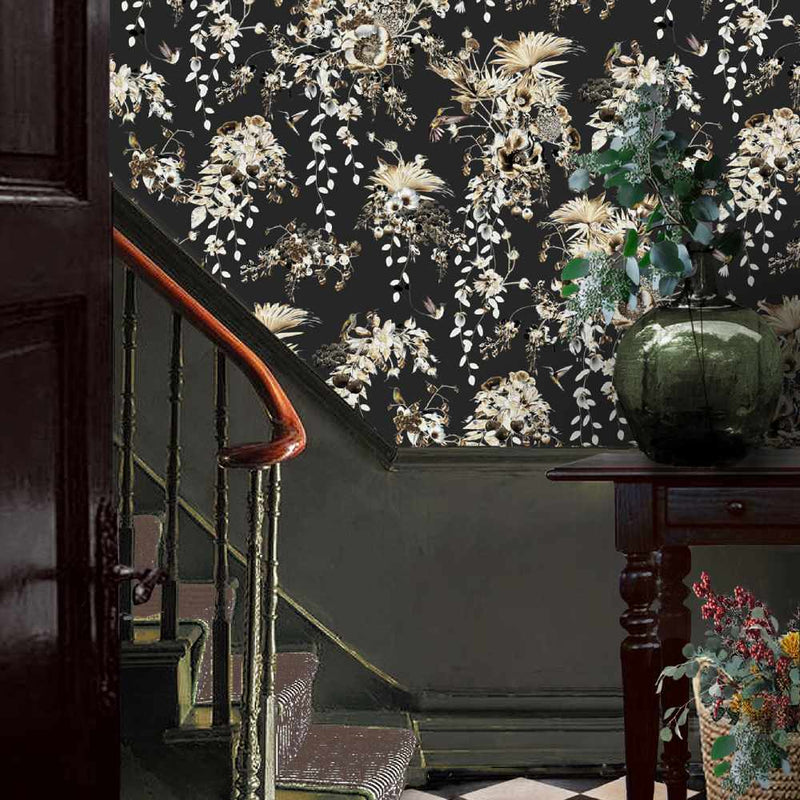 Hummingbirds Secret Garden Wallpaper - Charcoal - Good & Craft