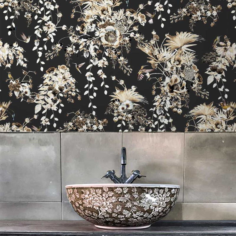 Hummingbirds Secret Garden Wallpaper - Charcoal - Good & Craft