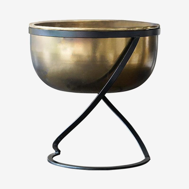 Indoor Brass Metal Bowl Planter & Stand