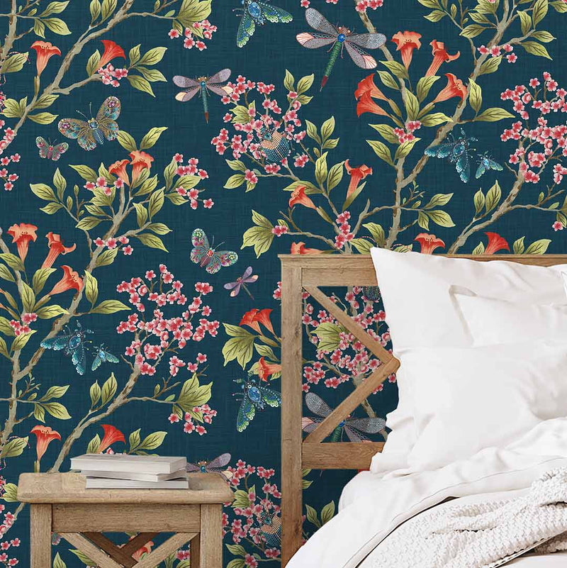 Jewel A Flutter Wallpaper - Indigo and Red - Brand Mckenzie