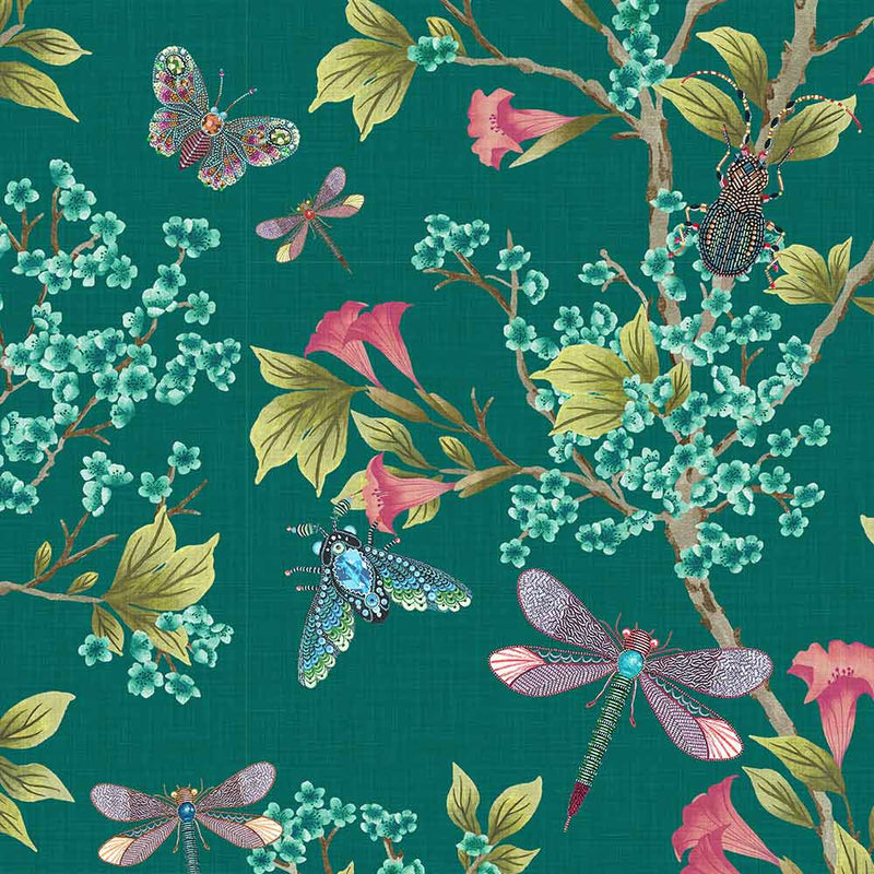 Jewel A Flutter Wallpaper - Teal and Coral - Brand Mckenzie