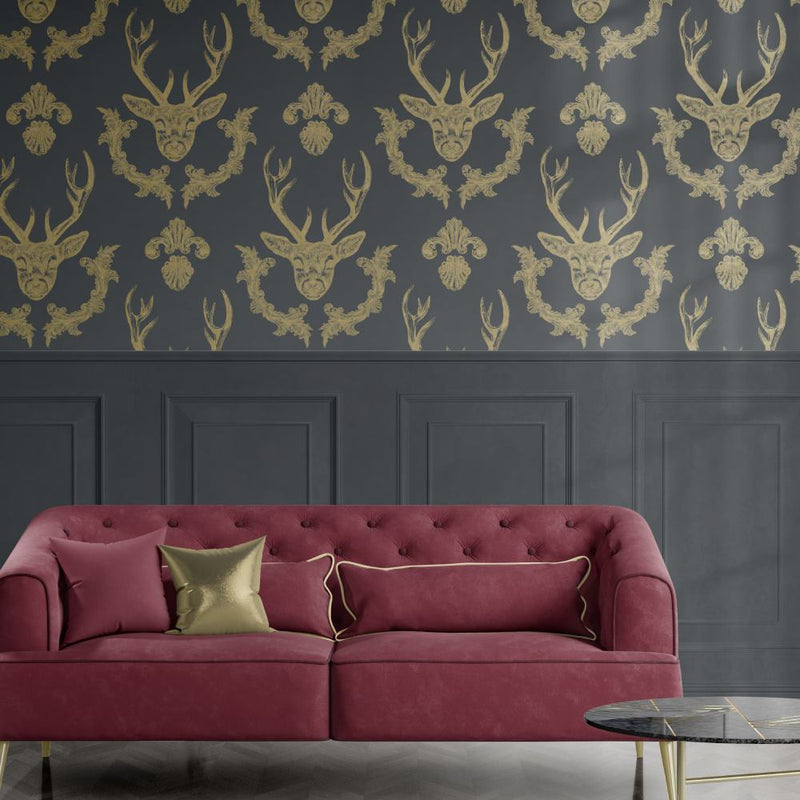 King Of The Wood Wallpaper - Charcoal - Graduate Collection