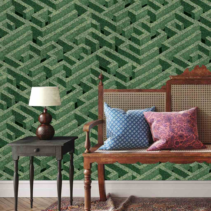 Labyrinth Wallpaper - Green - Josephine Munsey
