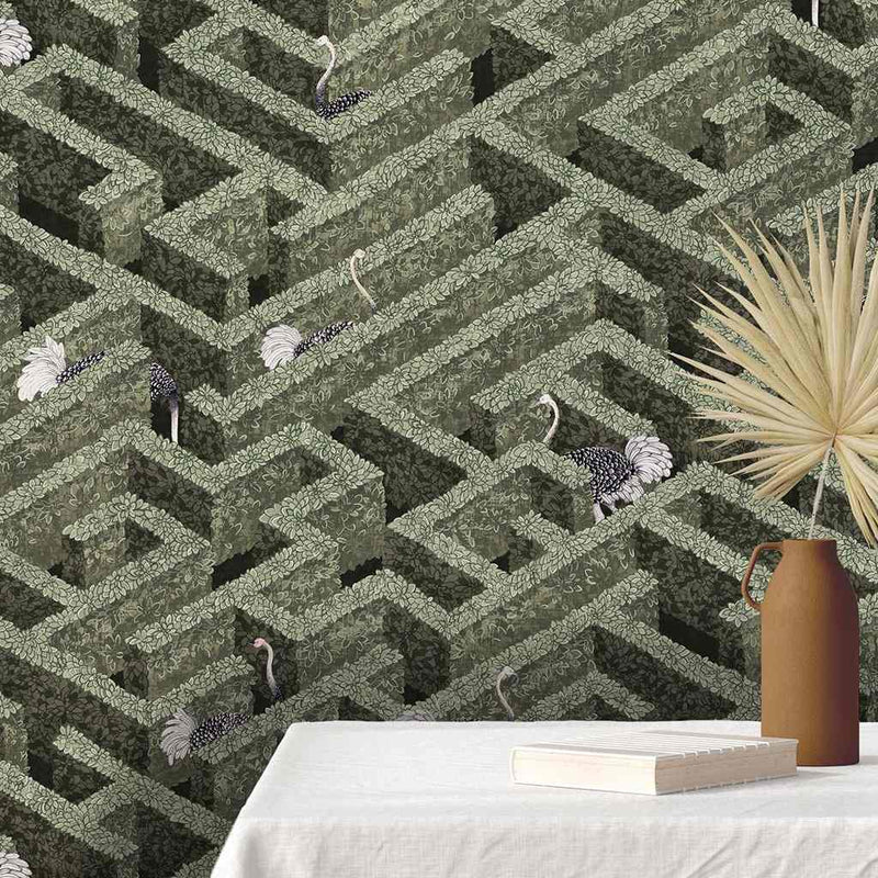 Labyrinth with Ostrich Wallpaper - Josephine Munsey