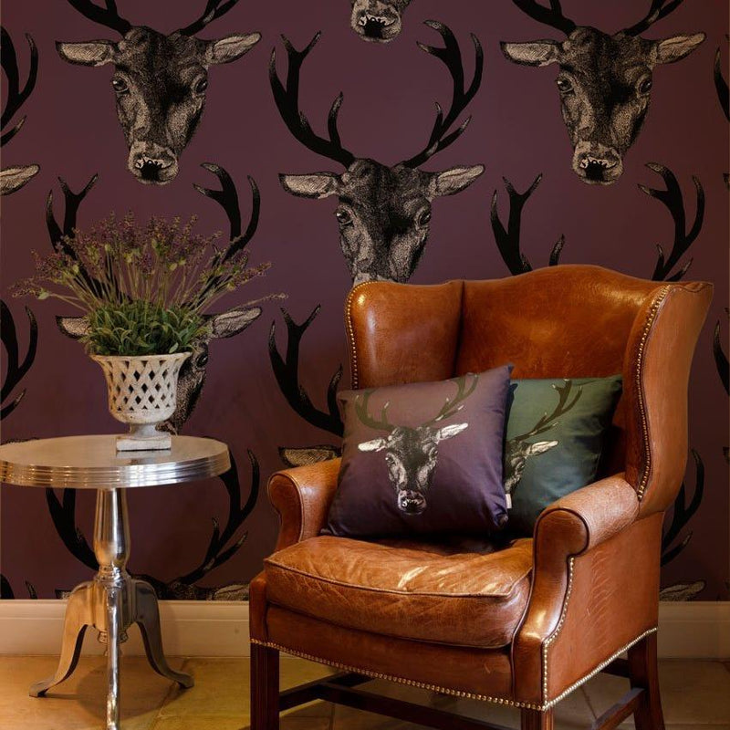 Large Stag Wallpaper - Plum - Graduate Collection