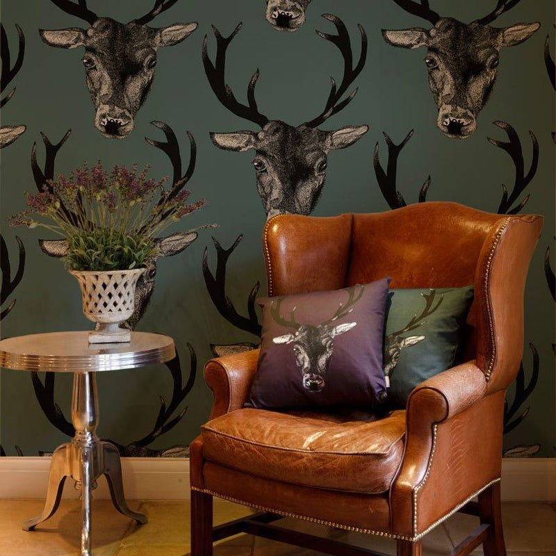 Large Stag Wallpaper - Teal - Graduate Collection