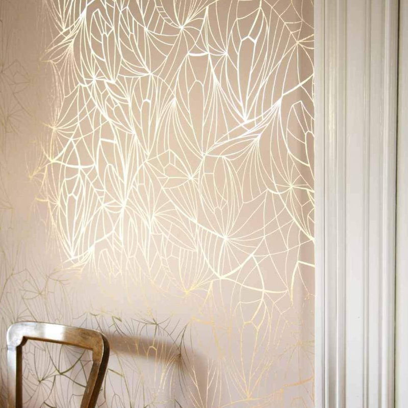 Leaf Wallpaper - Pink & Gold - Erica Wakerly