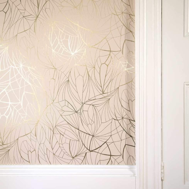 Leaf Wallpaper - Pink & Gold - Erica Wakerly