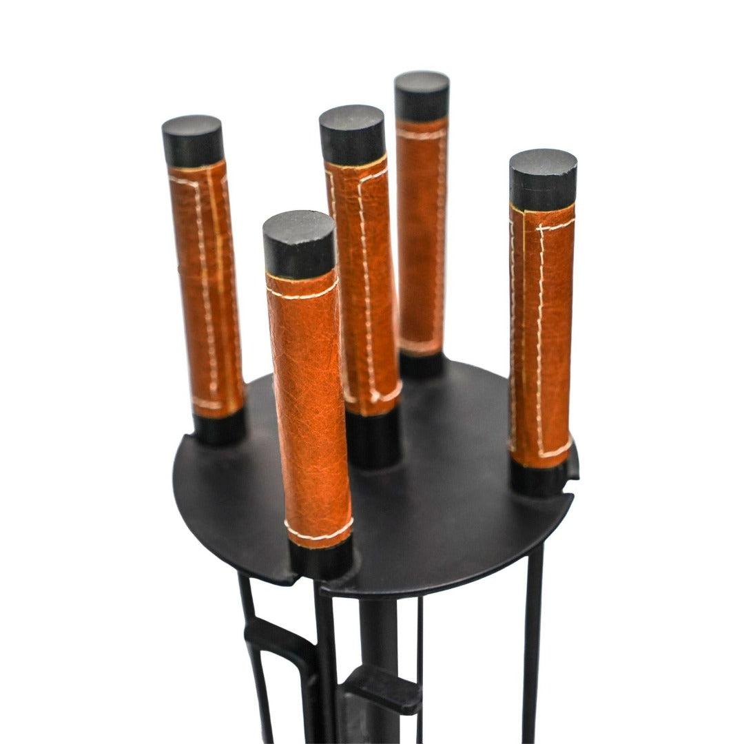 Leather Handled Fireside Companion Set - Black