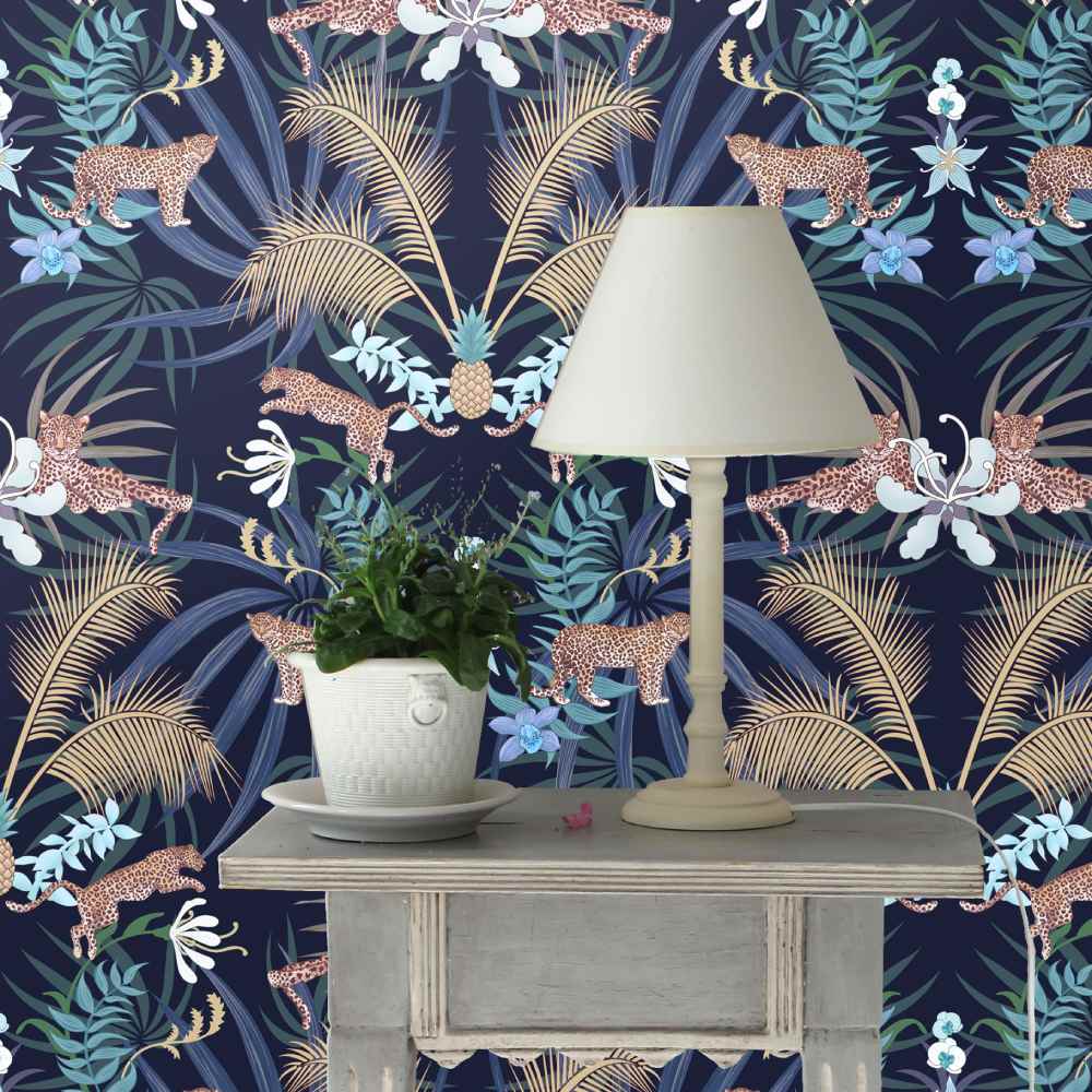 Leopard Luxe Wallpaper - Blue - Graduate Collection