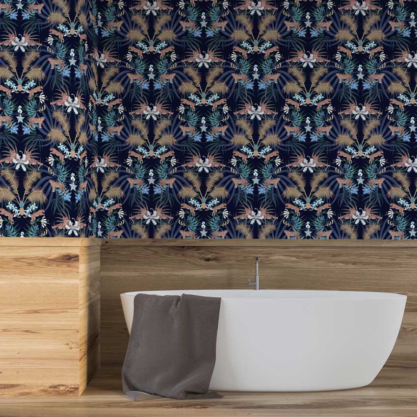 Leopard Luxe Wallpaper - Blue - Graduate Collection