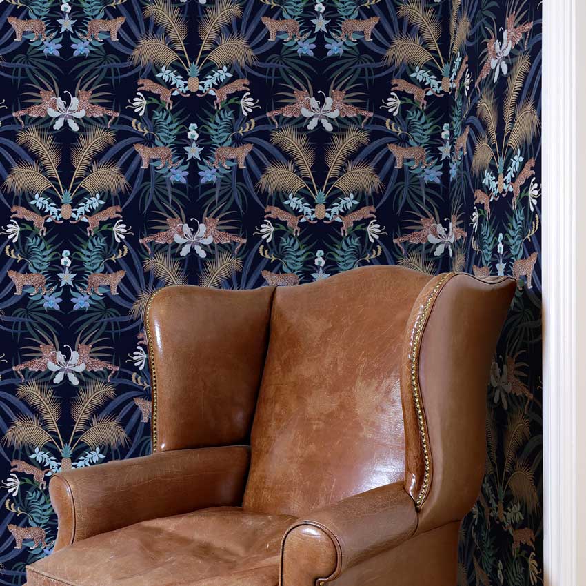 Leopard Luxe Wallpaper - Blue - Graduate Collection