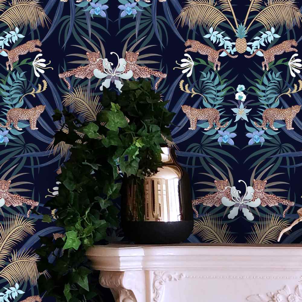 Leopard Luxe Wallpaper - Blue - Graduate Collection