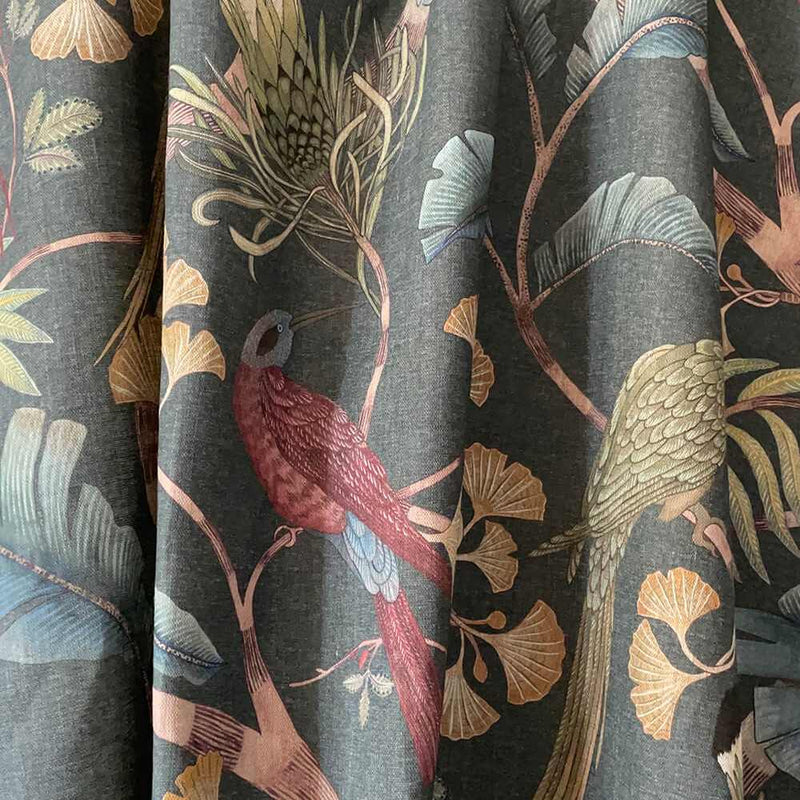 Living Branches Pure Linen Fabric - Dark Teal, Yellow and Olive - Josephine Munsey
