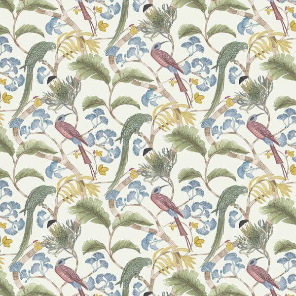 Living Branches Pure Linen Fabric - Ivory, Soft Olive and Yellow - Josephine Munsey