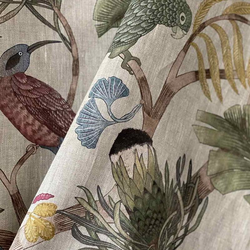 Living Branches Pure Linen Fabric - Ivory, Soft Olive and Yellow - Josephine Munsey