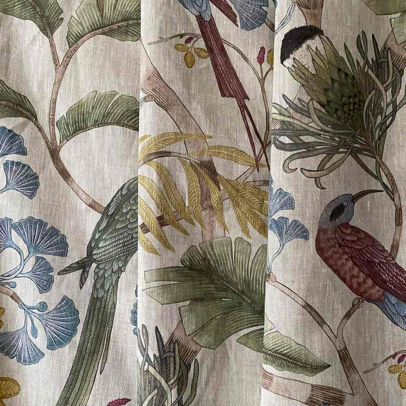 Living Branches Pure Linen Fabric - Ivory, Soft Olive and Yellow - Josephine Munsey