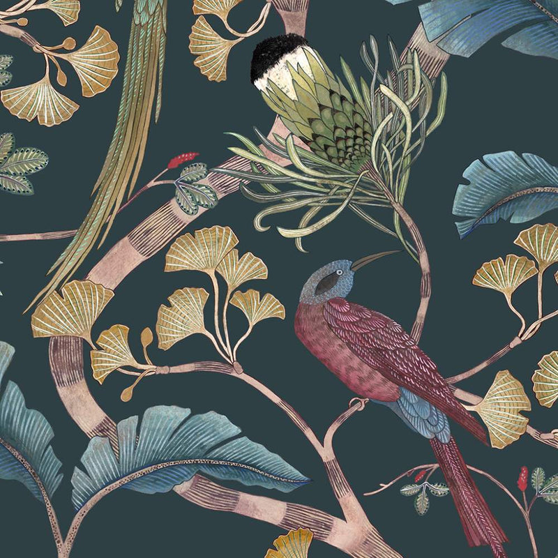 Living Branches Wallpaper- Dark Teal - Josephine Munsey