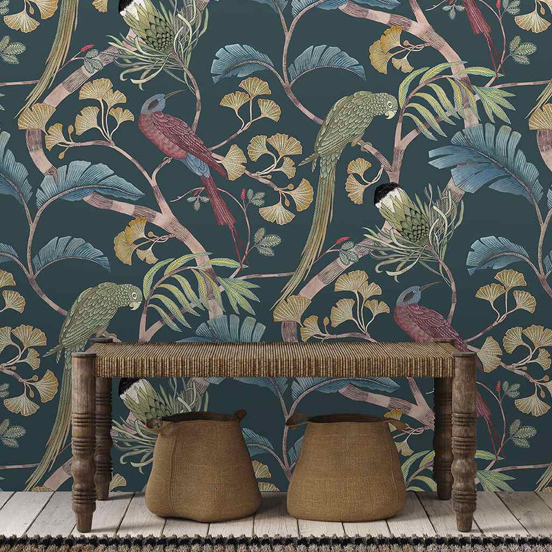Living Branches Wallpaper- Dark Teal - Josephine Munsey