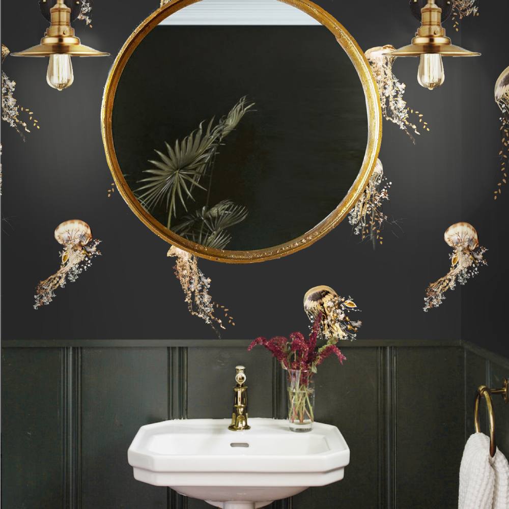 Living Waters Wallpaper Charcoal Amber &