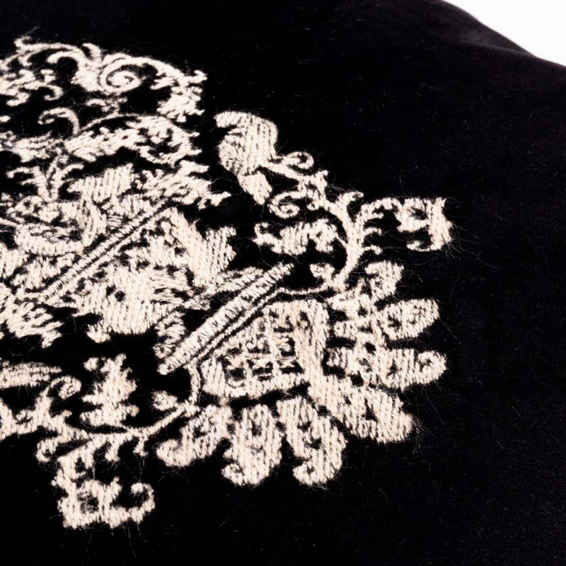 Manor Crest Velvet Embroidered Cushion - MINDTHEGAP