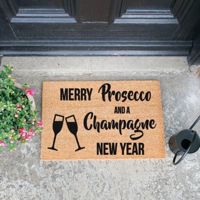Merry Prosecco and a Champagne New Year Doormat